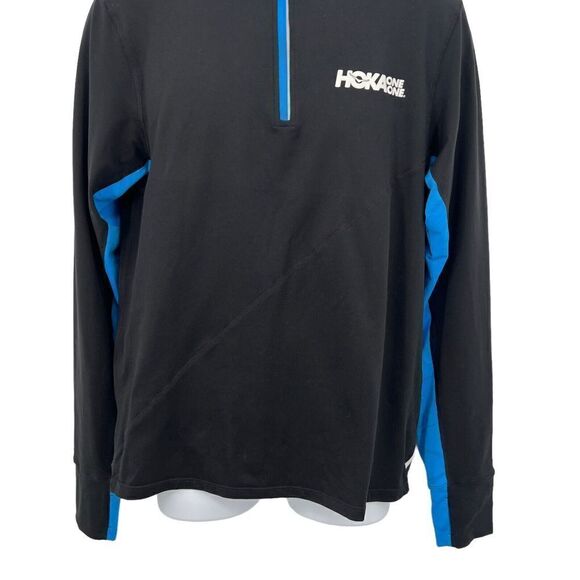 Hoka One One Rabbit Men's 1/4 Zip Jacket Medium Black Blue Pullover Long Sleeve - Picture 4 of 13